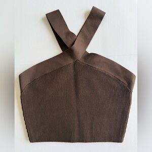 Aritzia Babaton Dark Brown Ribbed Crop Top